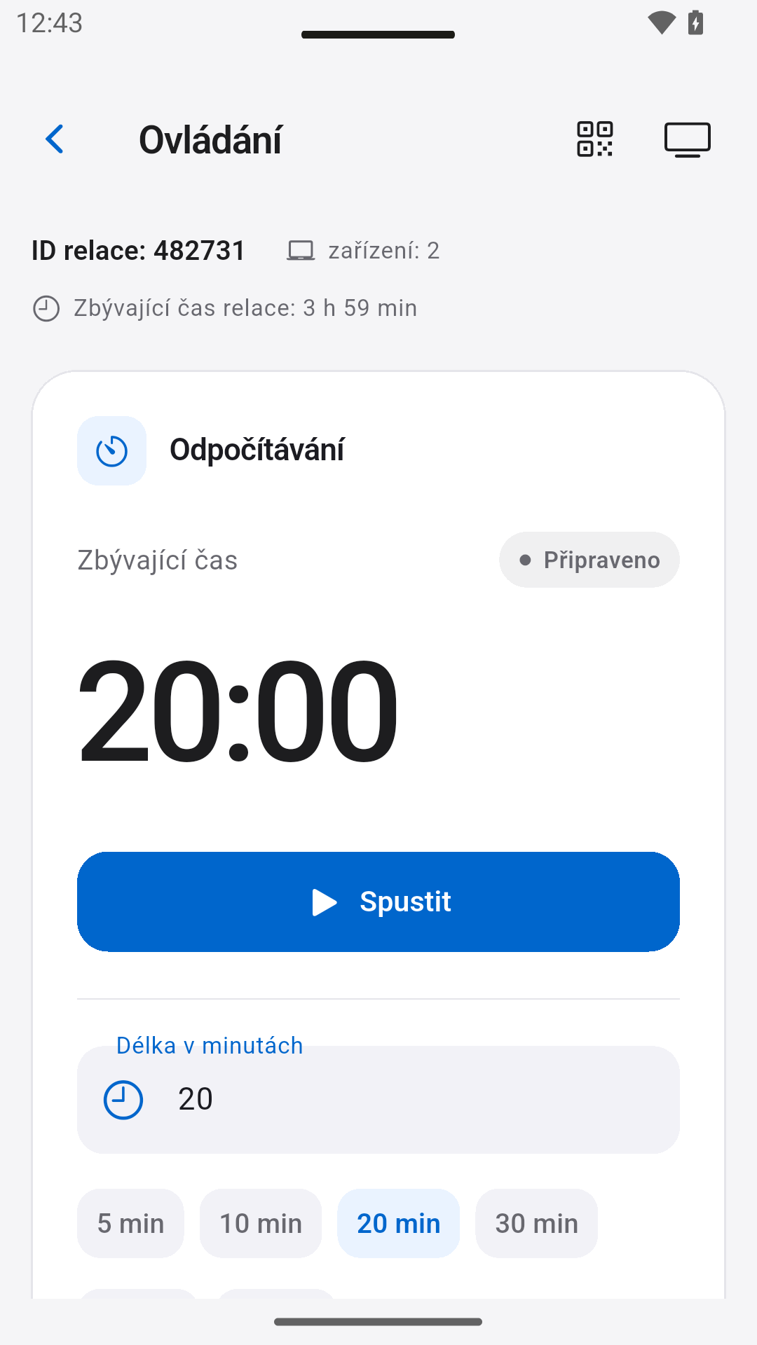 Ovládání odpočtu — StageScreen