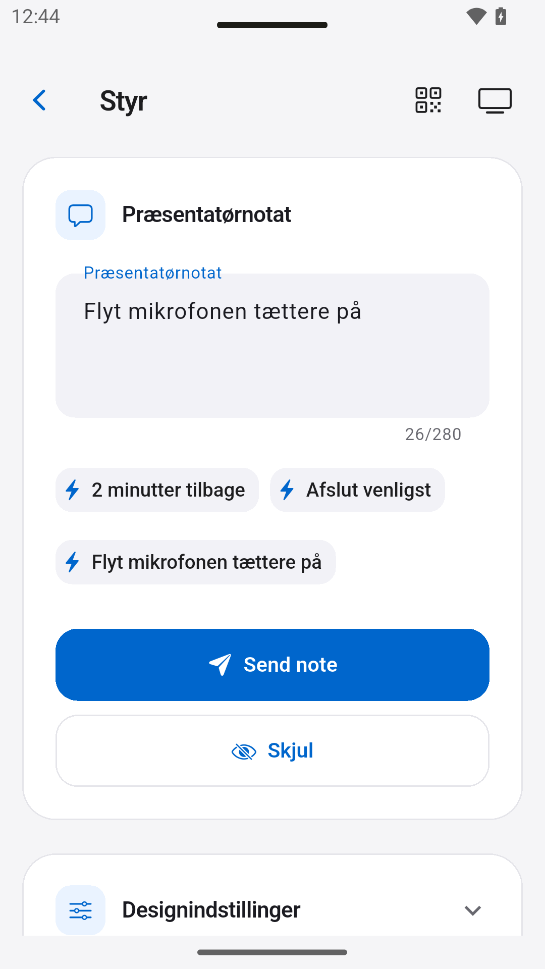 Send noter til oplægsholderen — StageScreen