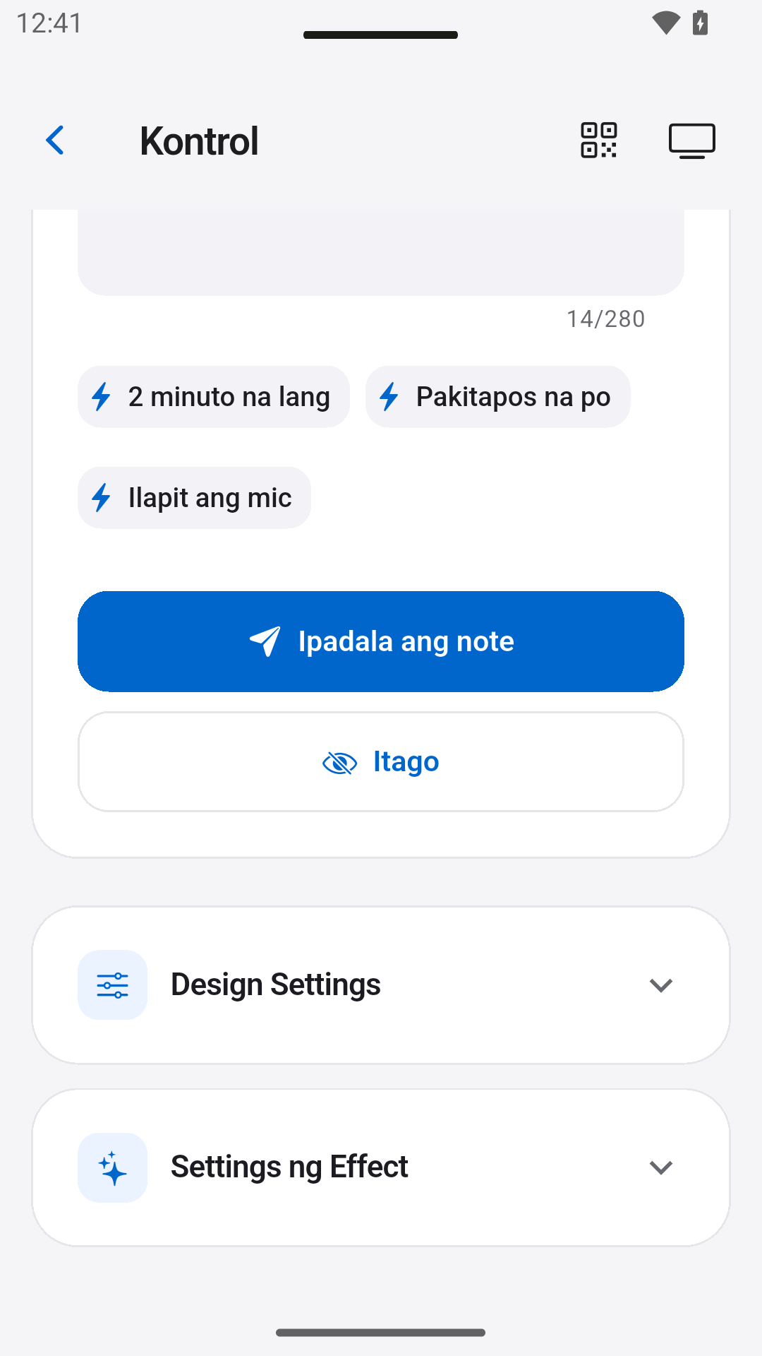 Magpadala ng presenter notes — StageScreen