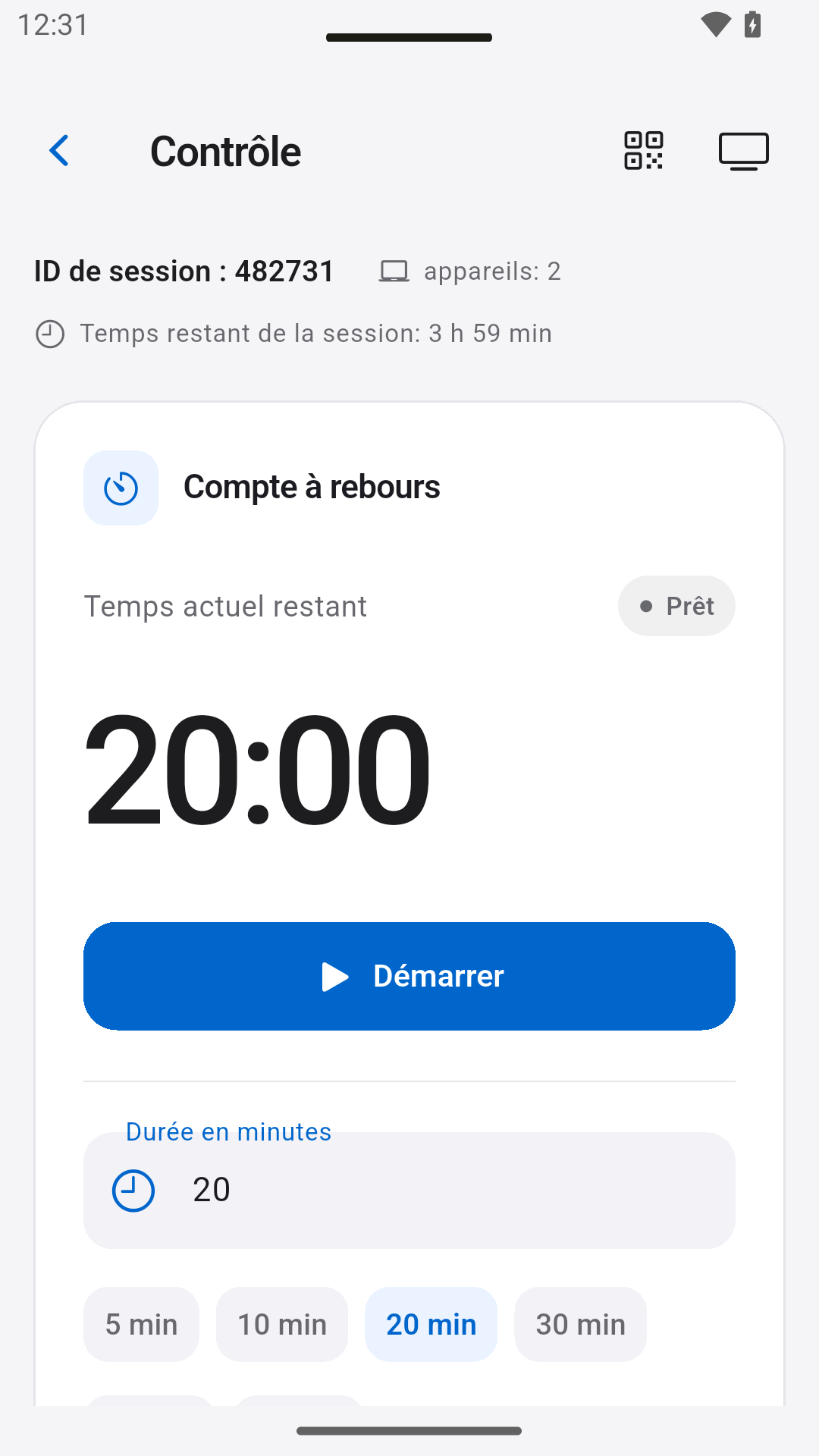 Contrôler le compte à rebours — StageScreen