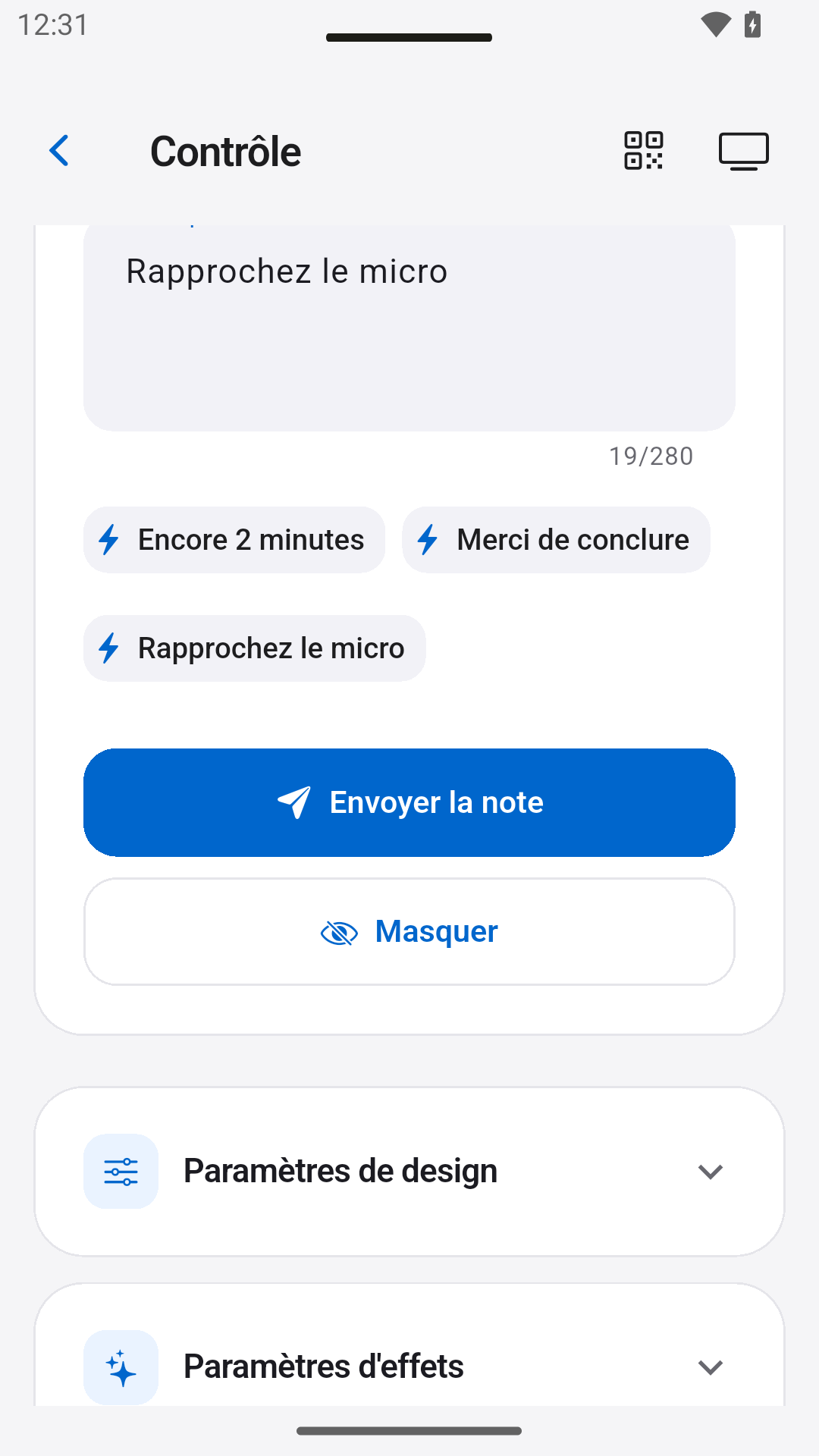 Envoyer des notes au présentateur — StageScreen