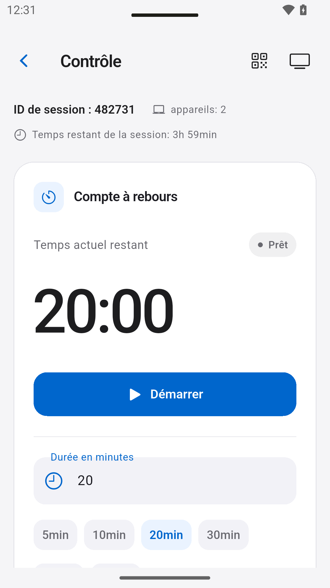 Contrôler le compte à rebours — StageScreen