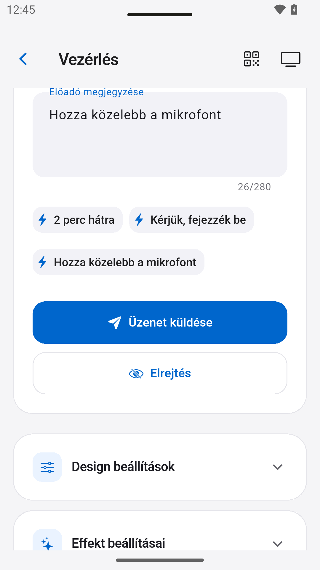 Megjegyzések küldése az előadónak — StageScreen