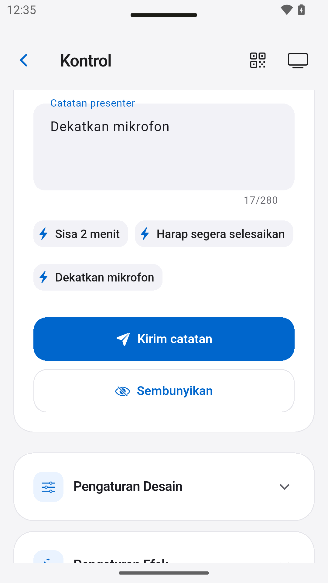 Kirim catatan presenter — StageScreen