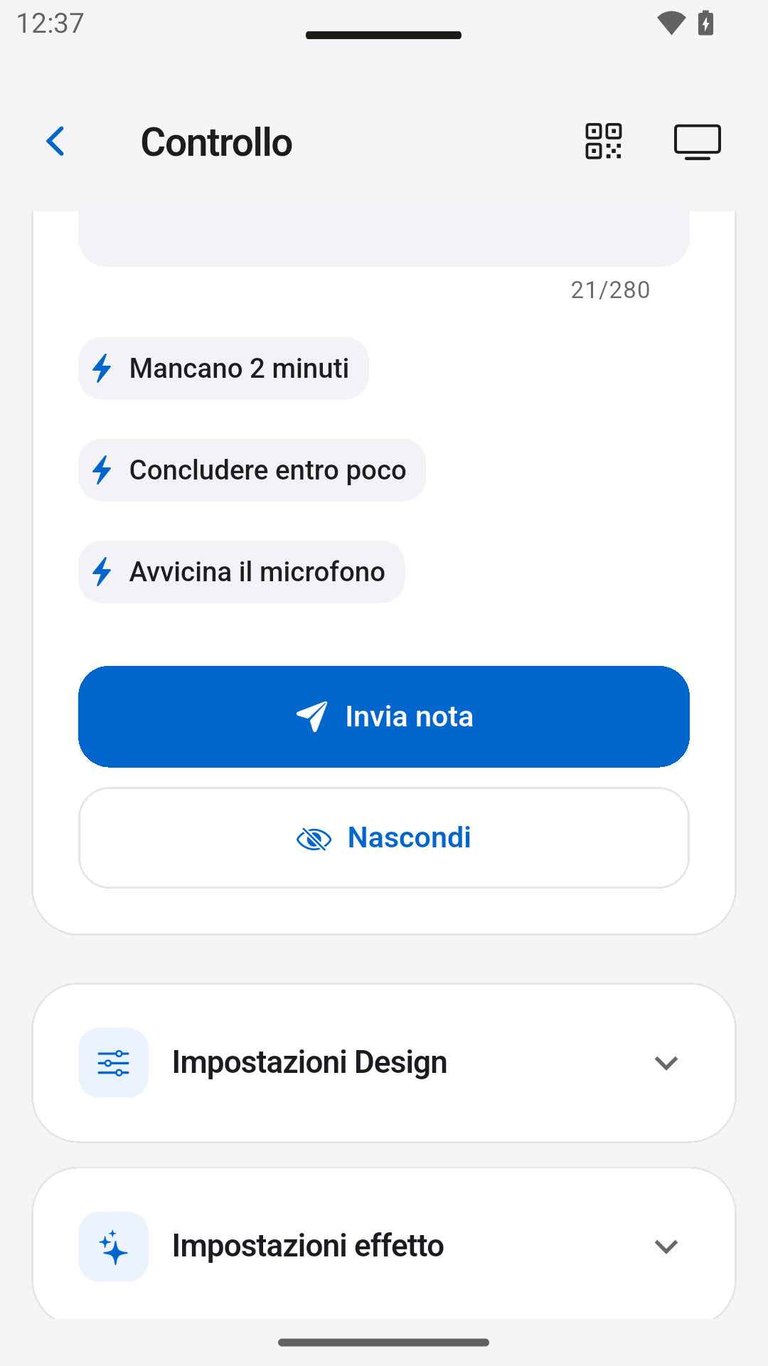 Invia note al relatore — StageScreen