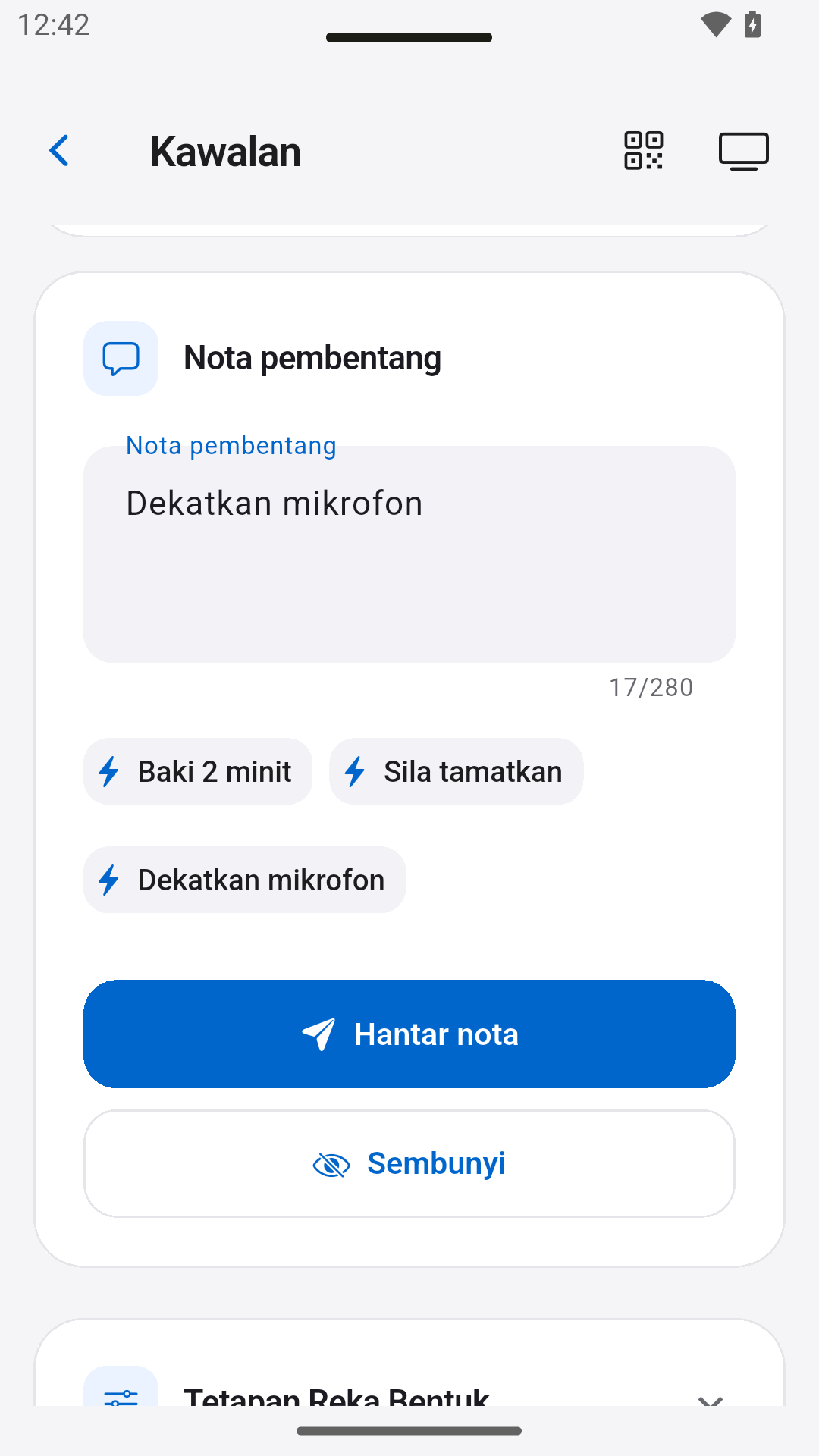 Hantar nota pembentang — StageScreen