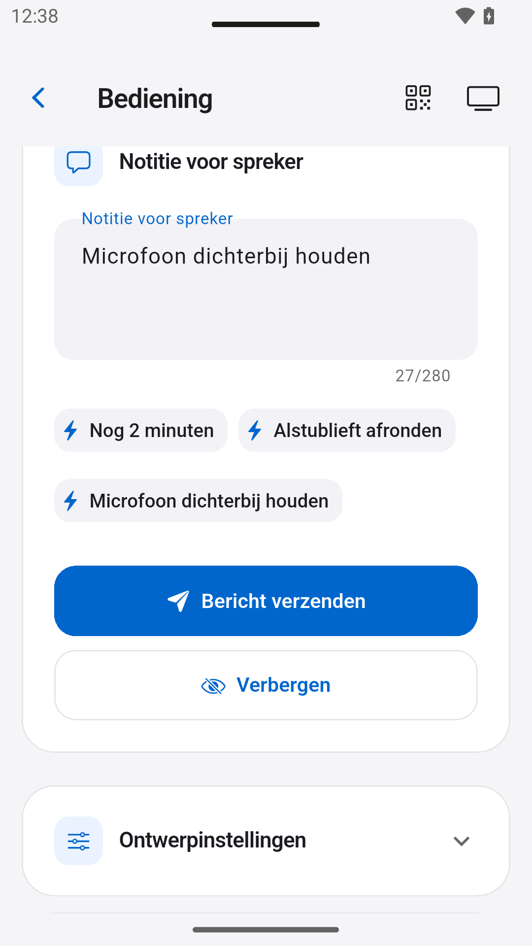 Sprekernotities verzenden — StageScreen