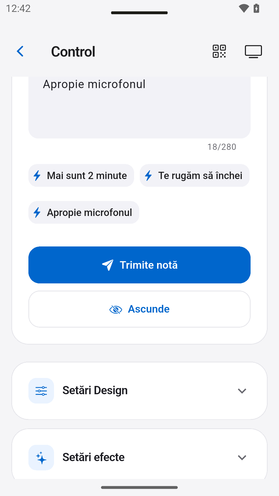 Trimite note către prezentator — StageScreen