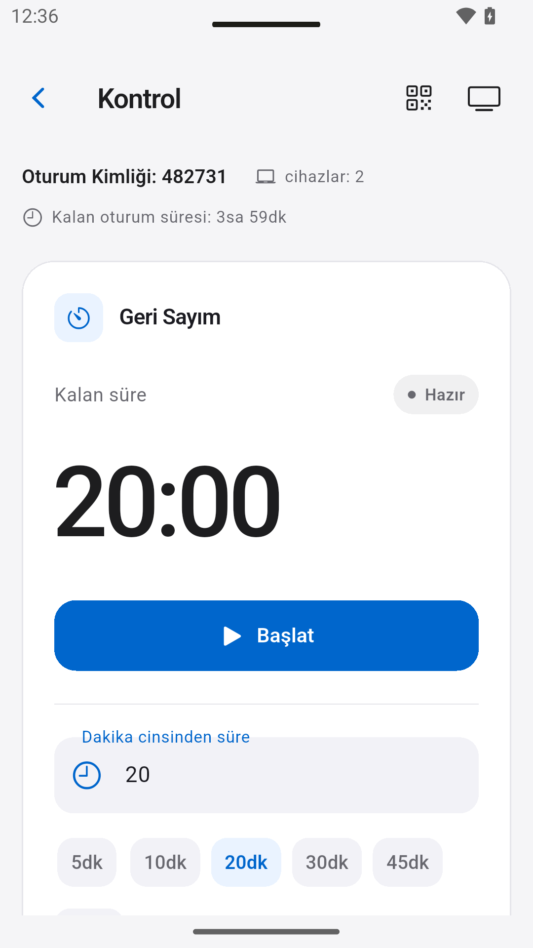 Geri sayımı kontrol et — StageScreen