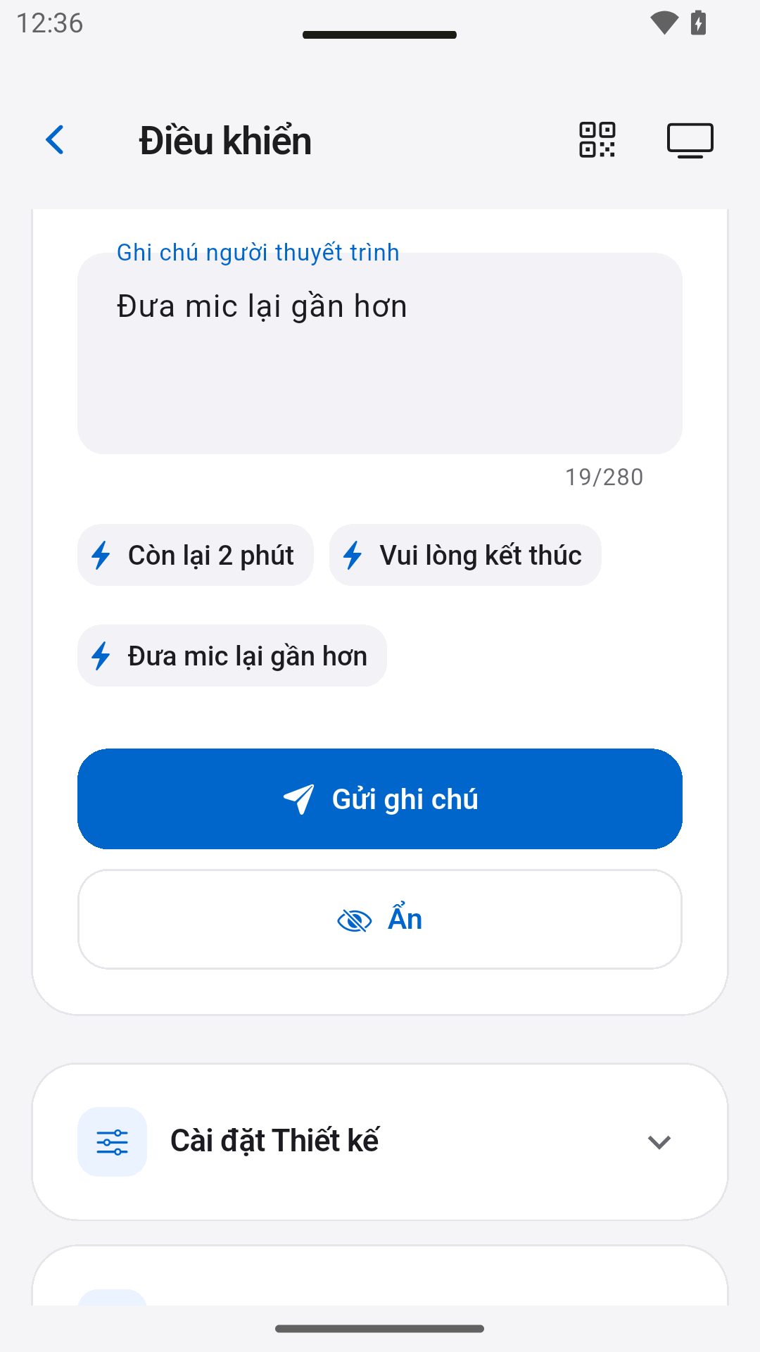 Gửi ghi chú diễn giả — StageScreen